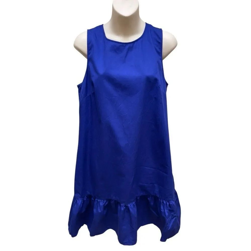 J. Crew Factory Royal Blue Ruffle Hem Dress Tie Back Sleeveless Women’s Medium